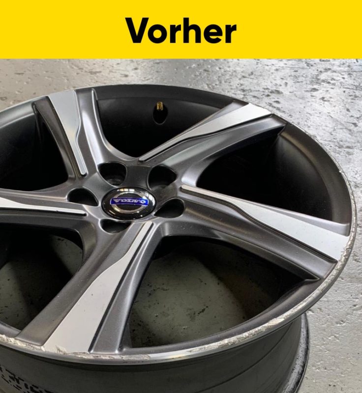 Alufelge mit Bordsteinschaden vor der Reparatur