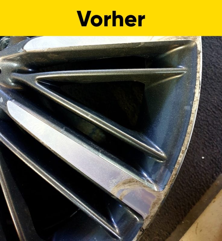 Felge mit Bordsteinschaden vor der Reparatur